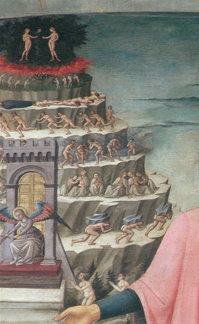 Dante en zijn gedicht de Goddelijke Komedie, 1465 (detail) door Domenico di Michelino
